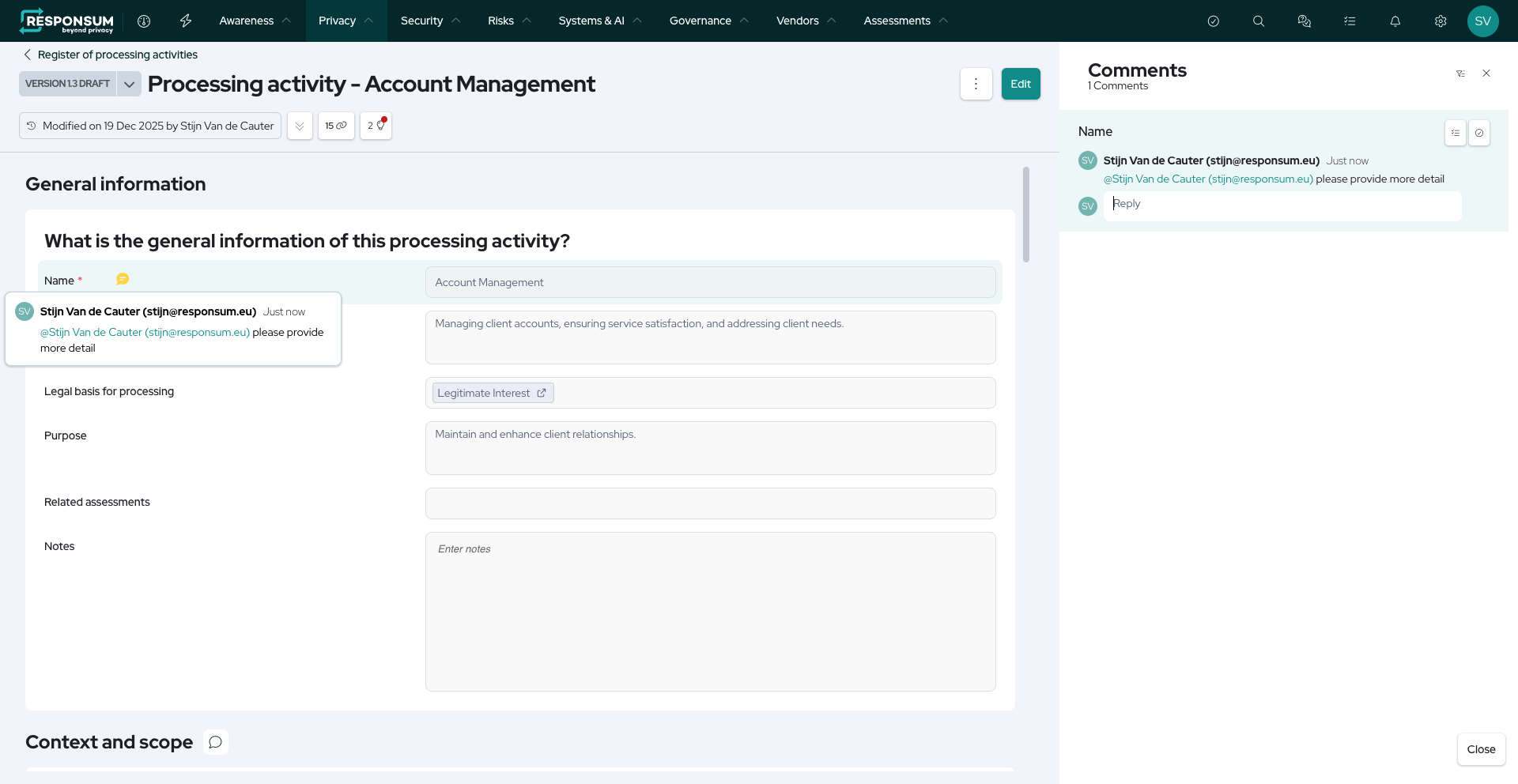 Opening a comment, to see the thread