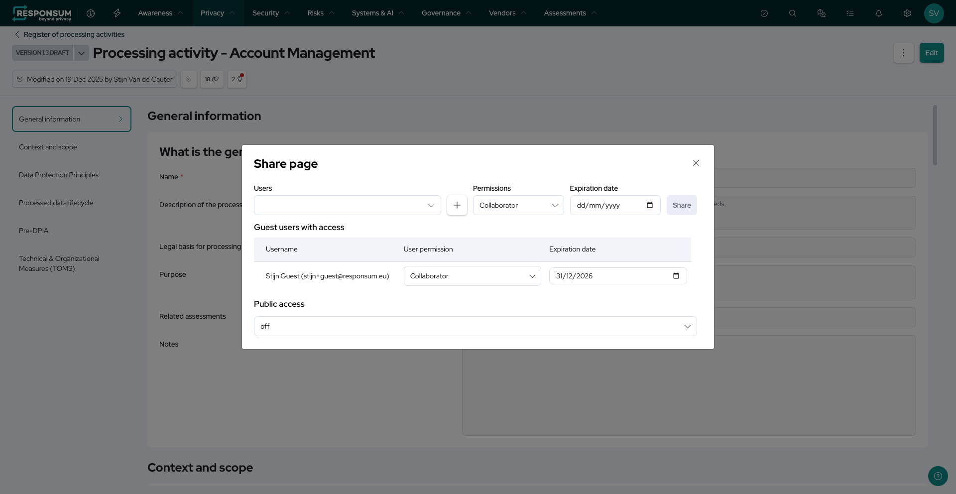 Sharing items in Responsum